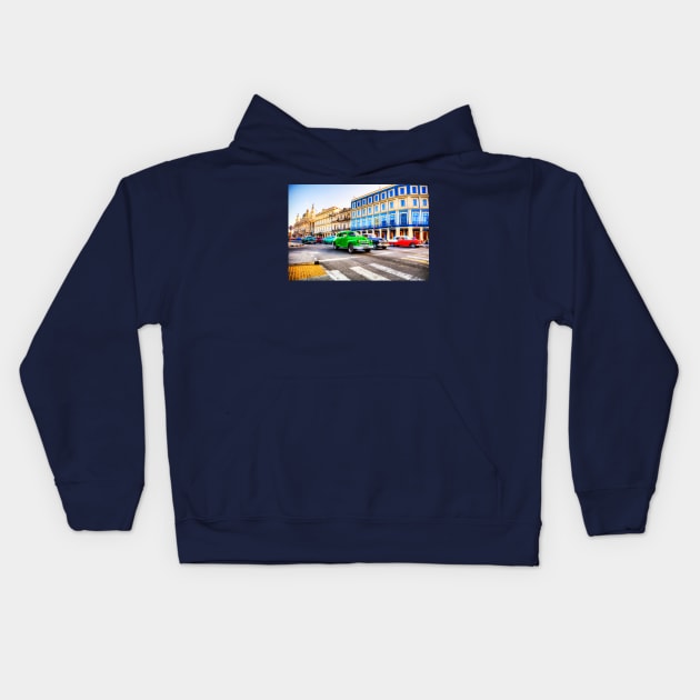 Havana Taxis At The Junction In Cuba Kids Hoodie by tommysphotos